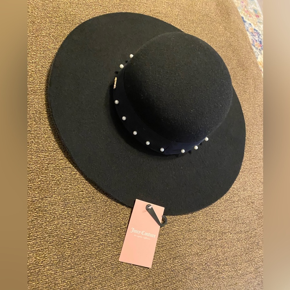 Juicy Couture wide brim sun hat with pearls festival boho chic